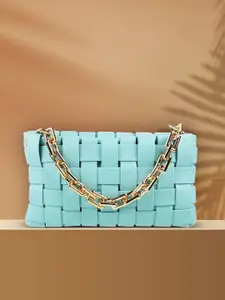 Mochi Blue Woven Design PU Swagger Hand Bag