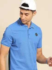 Being Human Men Blue Solid Polo Collar Pure Cotton T-shirt