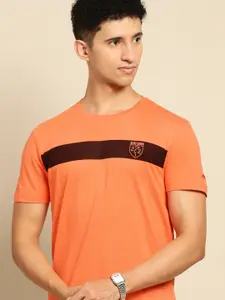Being Human Men Orange & Black Striped Pure Cotton T-shirt