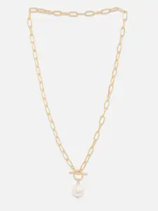 20Dresses Gold-Toned & White Pearl Pendent Necklace