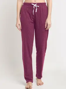 Kanvin Women Purple Printed Pure Cotton Lounge Pants