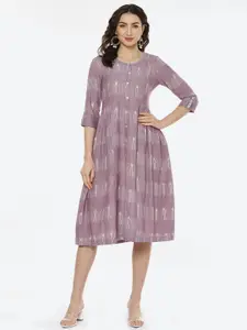 Biba Purple Ethnic Three-Quarter Dress