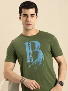 Being Human Clothing Men Olive Green Typography Printed Pure Cotton Casual T-shirt