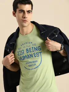 Being Human Clothing Men Green & Blue Typography Printed Pure Cotton T-shirt