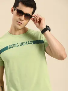 Being Human Men Green Typography Printed Pure Cotton T-shirt