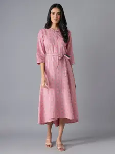 AURELIA Pink & Blue A-Line Cotton Midi Dress