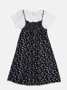 Pantaloons Junior Black & White Floral Printed A-Line Dress