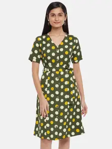 People Green & Yellow A-Line Dress