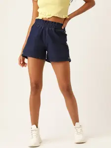 DressBerry Women Navy Blue High-Rise Denim Shorts