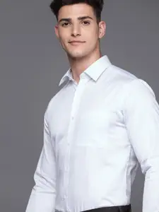 Raymond Men White & Blue Pure Cotton Slim Fit Printed Formal Shirt