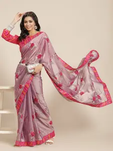 SERONA FABRICS Women Pink & Silver Floral Sequinned Saree