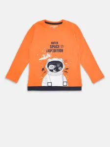 Pantaloons Junior Boys Orange Printed Pure Cotton T-shirt