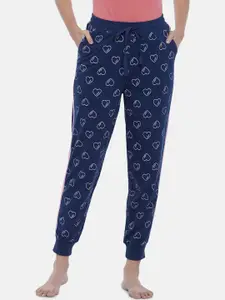 Dreamz by Pantaloons Women Navy Blue Printed Pure Cotton Joggers