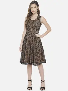 Just Wow Black & Nude-Coloured Floral Lace Dress