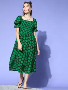 plusS Women Gorgeous Green Geometric Volume Play Dress