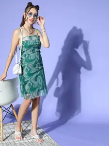 plusS Women Gorgeous Green Abstract Volume Play Dress
