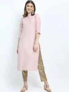 Vishudh Women Pink Solid Straight Kurta