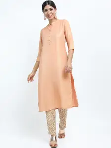 Vishudh Women Orange Solid Straight Kurta