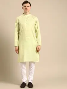 Anouk Men Green Solid Kurta with Churidar