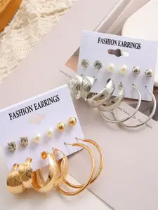 Shining Diva Fashion Set of 12 Silver & Gold Plated Hoop & Stud Earrings