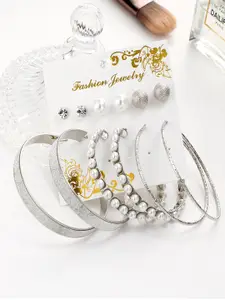 Shining Diva Fashion Set Of 6 Silver Plated Hoop  Stud Earrings