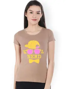 Style Quotient Women Brown Printed Round Neck T-Shirt