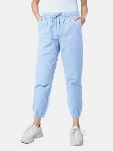 The Souled Store Women Blue Solid Regular Fit Cotton Lounge Joggers