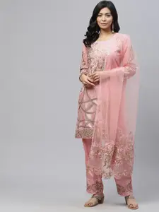 Readiprint Fashions Pink & Beige Embroidered Unstitched Kurta Set Material