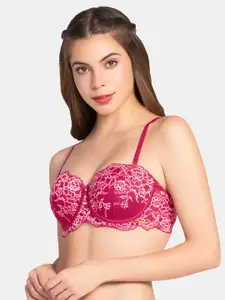 Amante Pink Floral Lace Underwired Lightly Padded Bra
