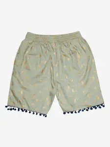 KiddoPanti Girls Grey & Gold-Toned Abstract Printed Shorts