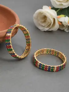 Silvermerc Designs Set Of 2 Gold-Plated Blue AD Stone-Studded Bangles