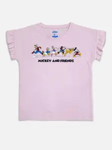 Kids Ville Girls Lavender Mickey & Friends Printed Cotton T-shirt