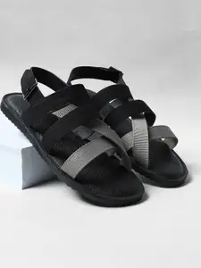 Jack & Jones Men Black & Grey Solid Comfort Sandals
