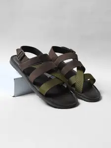 Jack & Jones Men Brown & Olive Green Comfort Sandals
