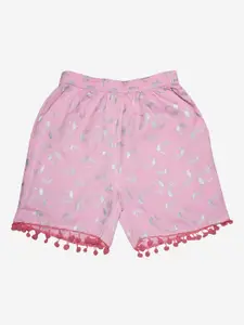 KiddoPanti Girls Pink Printed Shorts