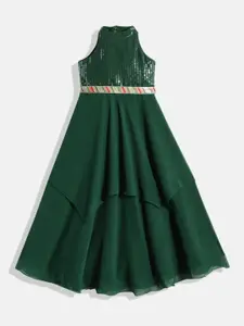 Ethnovog Girls Green Made To Measure Georgette A-Line Dress