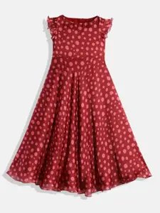 Ethnovog Girls Maroon  Pink Made To Measure Satin A-Line Dress