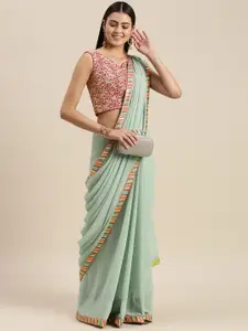Ethnovog Floral Embroidered Sequinned Saree With Stitched Blouse