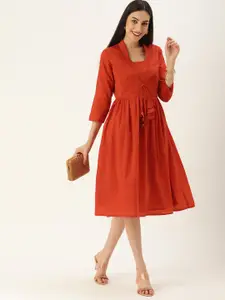 Ethnovog Brown TENCEL Collar Neck Dress