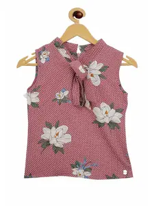 Tiny Girl Pink & White Print Tie-Up Neck Top