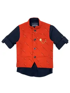 CHARCHIT Boys Red & Black Printed Bandhgala Nehru Jacket