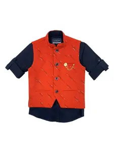 CHARCHIT Boys Red & Navy Blue Printed Nehru Jacket