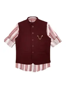 CHARCHIT Boys Maroon Solid Nehru Jacket
