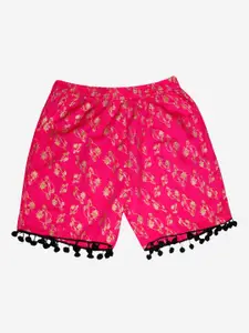 KiddoPanti Girls Pink Floral Printed Shorts