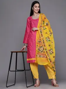 Mitera Women Pink & Yellow Embellished Unstitched Kurta Set Material