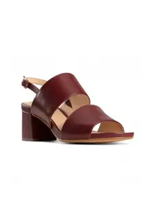 Clarks Red & Brown Leather Block Sandals