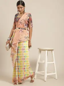 SERONA FABRICS Women Yellow & Peach-Coloured Floral Printed Saree