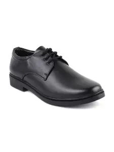 XHUGOY Men Black Solid Leather Formal Derbys