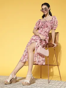 Athena Women Pretty Pink Floral Volume Play Dress