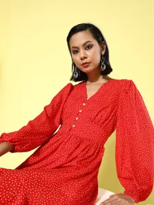 EVERYDAY by ANI Women Gorgeous Red Polka-Dotted Dress